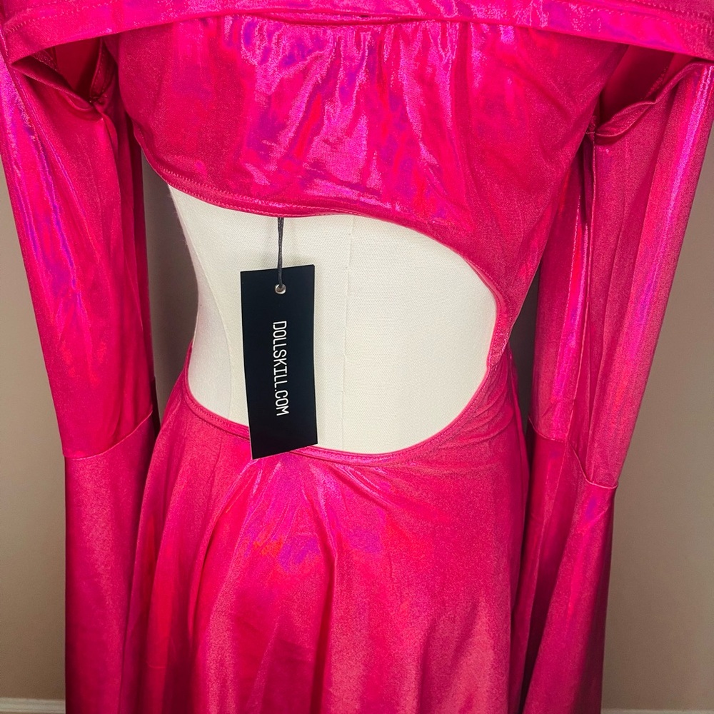 DOLLS KILL - CLUB EXX DAZZLER dress NWT hot metallic pink - Picture 13 of 15